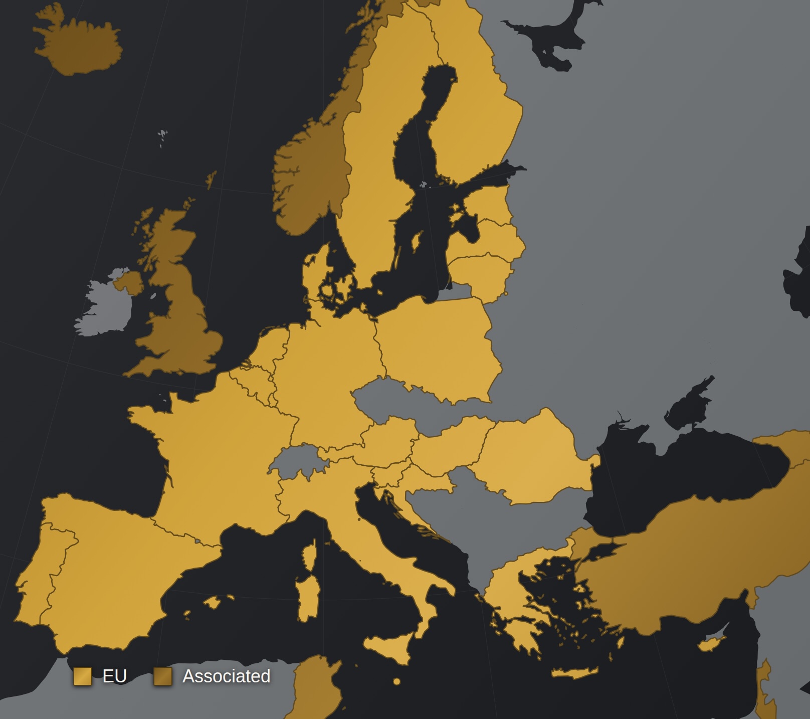 Map of the GIA Institute footprint across EU member states and Horizon Europe associated countries